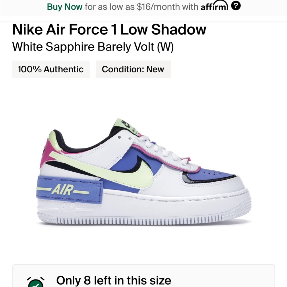 Nike Air Force 1 Low Shadow White Sapphire Barely Volt